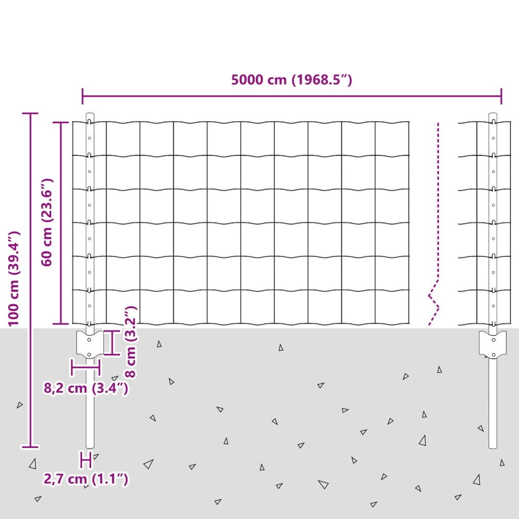 Recinzione Euro con 22 Post Grey 0,6x50 m Acciaio