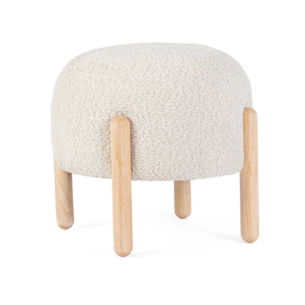 Sgabello imbottito in tessuto bouclé con gambe in legno - SIENNA