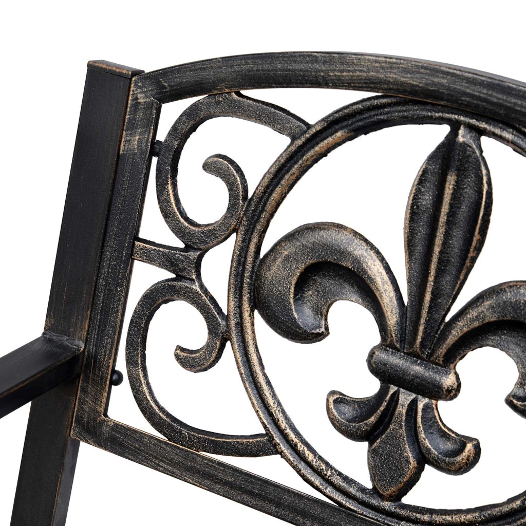 Sedia a dondolo antica in metallo in bronzo elegante e confortevole per patio e giardino
