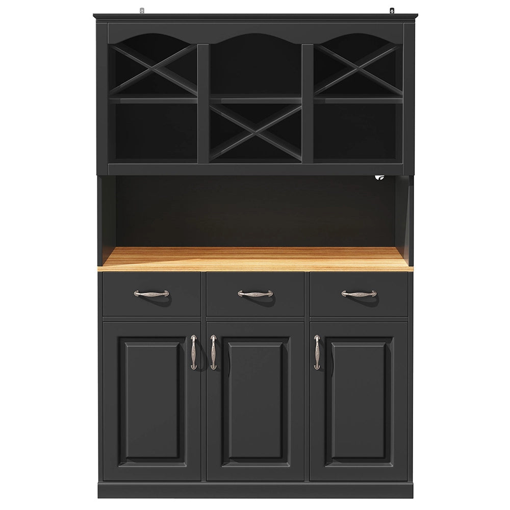 Credenza Cucina Alta 120x40x180cm - Xylo - 3 Ante, 3 Cassetti e Luci LED, Nero