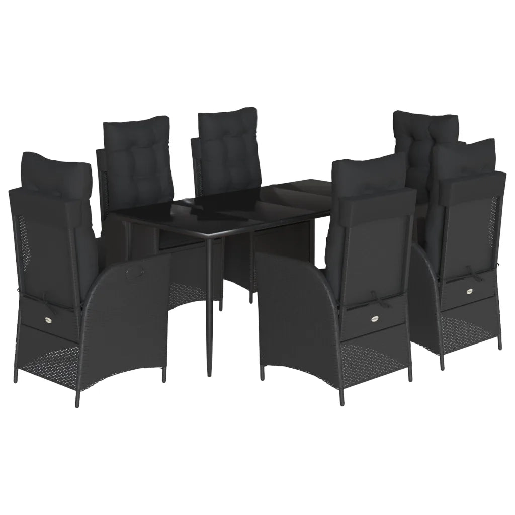 Set da Pranzo da Giardino 7 pz Nero con Cuscini in Polyrattan