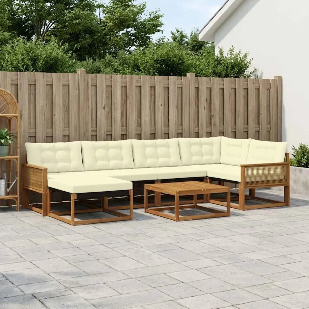 Set di divani da esterno con cuscino 7 pcs Naturale e Crema
