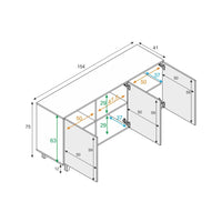 Credenza Acrolorum, Madia moderna a 3 ante e ripiani, Buffet da cucina, Buffet di design da soggiorno, cm 154x40h75, Bianco lucido e Bianco
