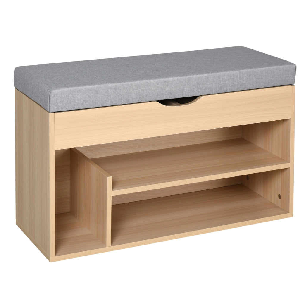 Scarpiera 2 in 1, Panca in Legno con Seduta Imbottita e Scomparto Nascosto, per Entrata/Ingresso, 80 x 30 x 48cm
