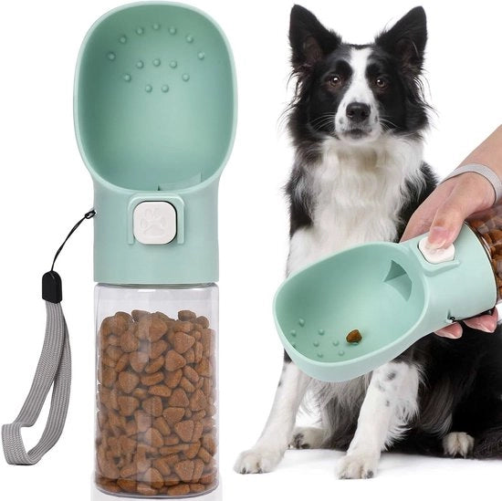 Dispensatore manuale per cibo per cani e trattamenti con clicker integrato e sacchetto di trattamenti (10 oz verde)