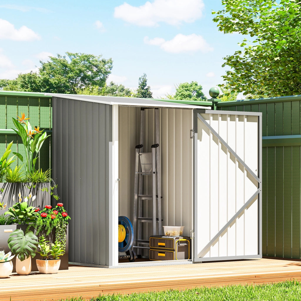 Casetta da Giardino Porta Attrezzi in Acciaio Galvanizzato con Porta a Battente, 100x104x160 cm, Grigio Chiaro