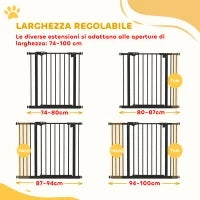 Cancellino per Cani a 2 Estensioni con Larghezza Regolabile fino a 100 cm e Chiusura Automatica, Nero