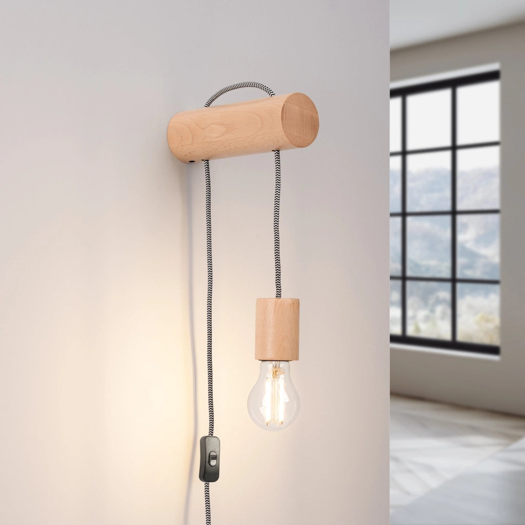 Applique loft legno naturale con interruttore E27 Nebula
