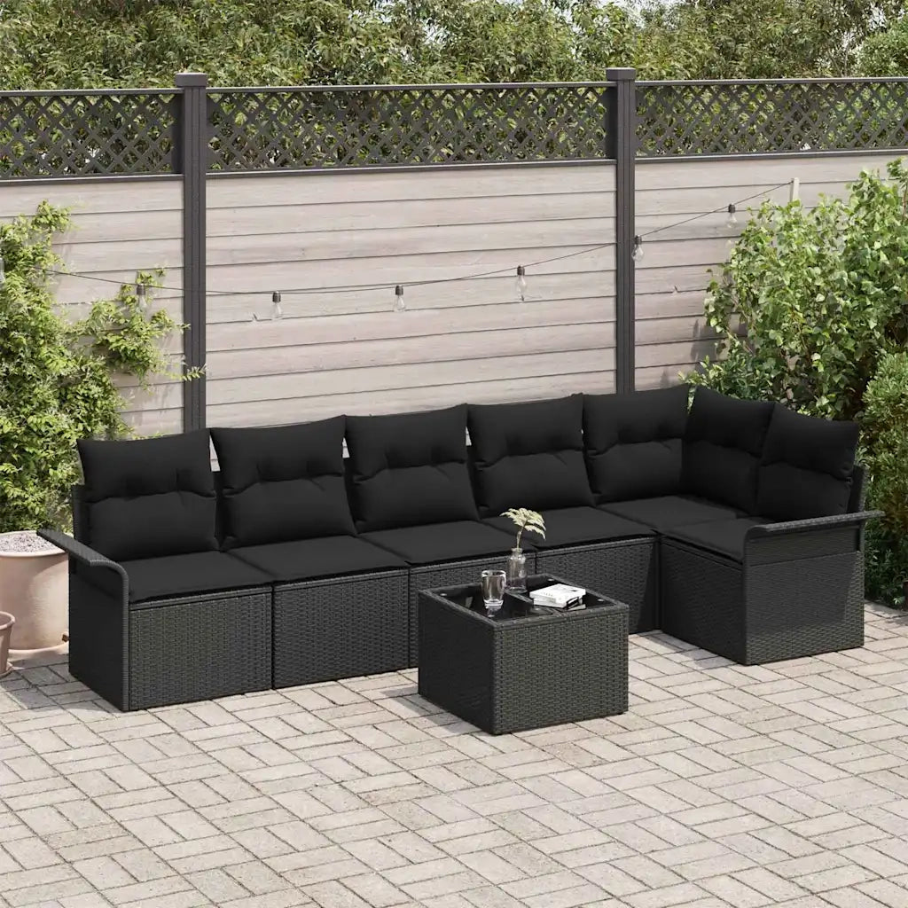 Set Divano da Giardino con cuscino 7 pcs Nero polyrattan 3345393