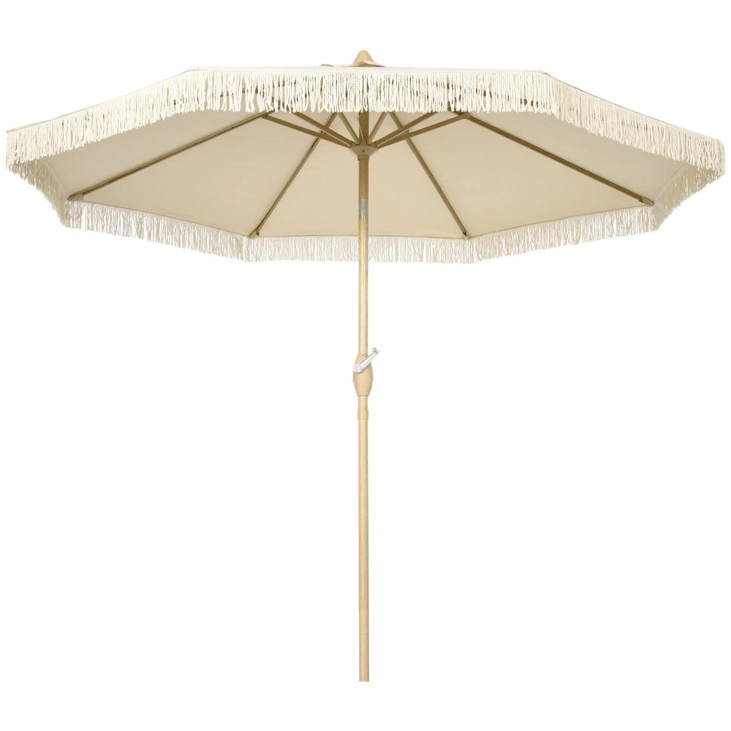 Ombrellone da giardino con manovella e frange ¨C zephmum ¨C crema ?265x244 cm