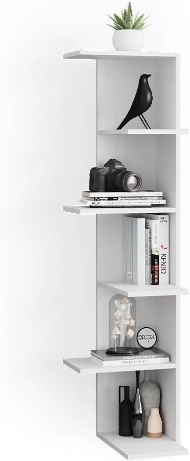 Scaffale angolare Tera, Bianco, 37 x 140.1 cm, utilizzabile per riporre libri e oggetti decorativi