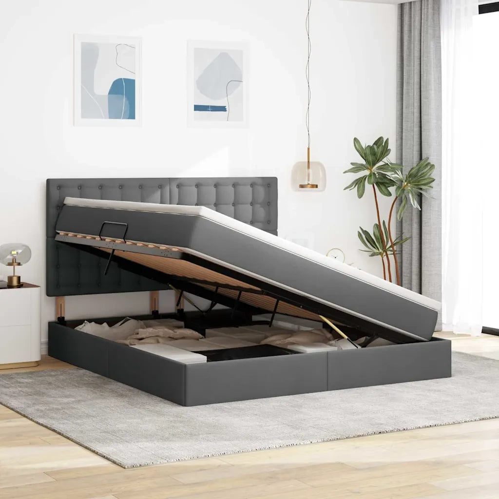 Letto con contenitore e materasso Grigio scuro 180 x 200 cm