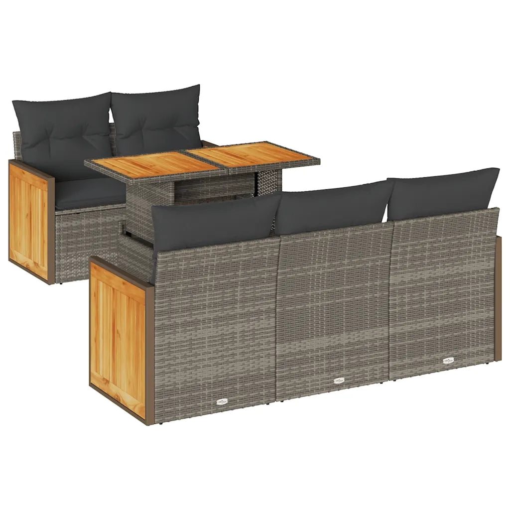 Set Divano da Giardino 6pz con Cuscini Grigio Polyrattan Acacia 3327665