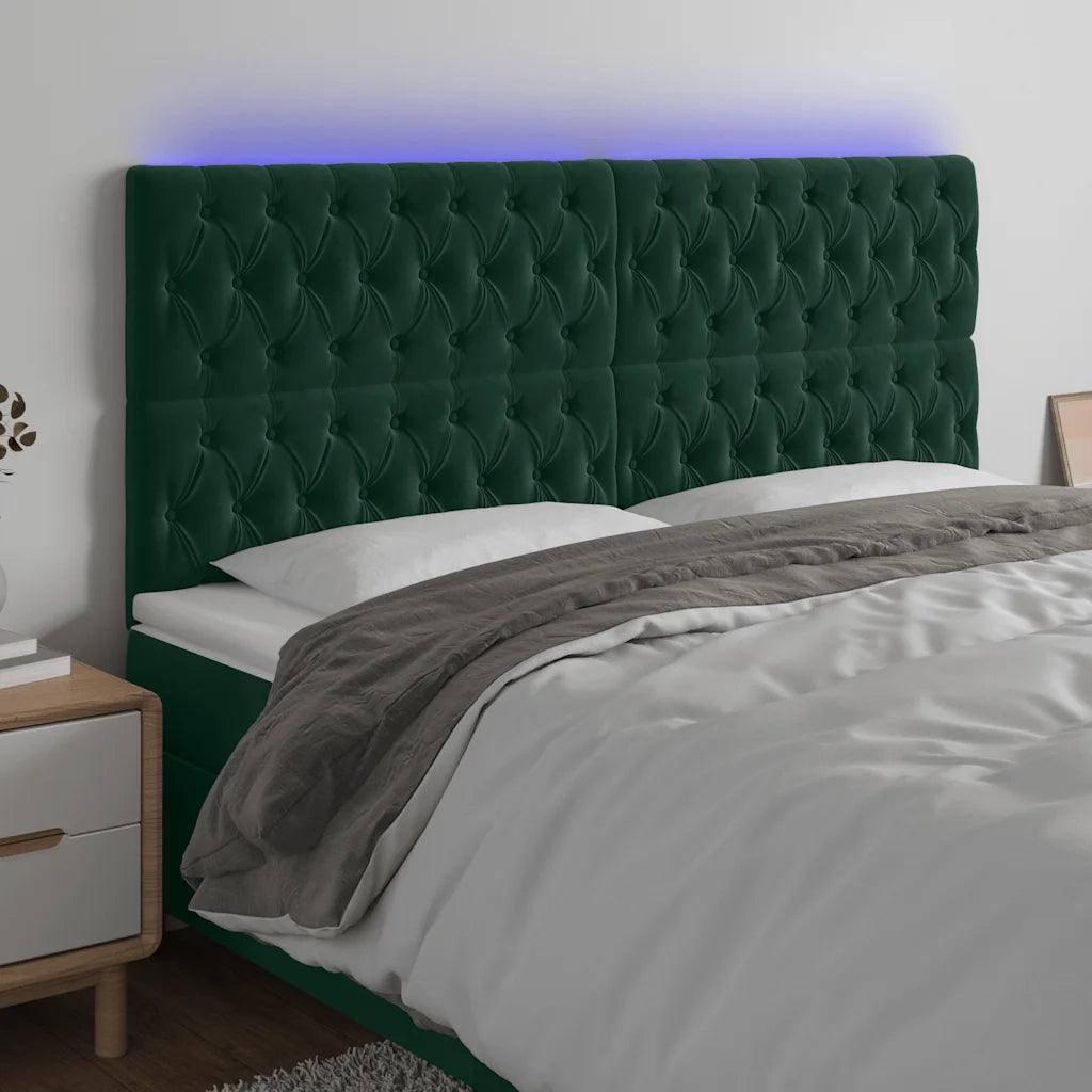 Testiera a LED verde Scuro 180x7x118/128 cm in Vellutocod mxl 97834