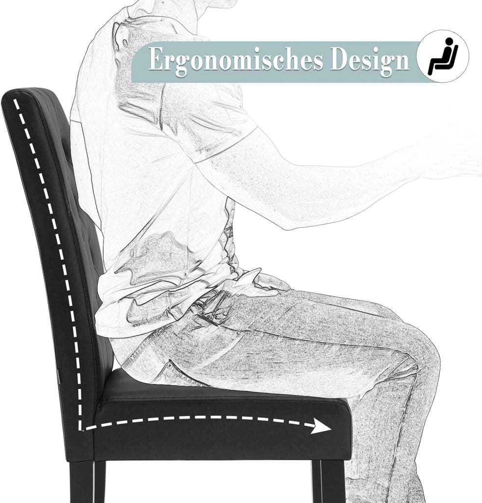 Sedia Sala da Pranzo da 4 Pezzi, Sedie da Cucina con Schienale Alto, Sedia Imbottita per Camera da Letto, Soggiorno, Gambe in Legno e Sedile in Similpelle, Nero, EZS20sz-4