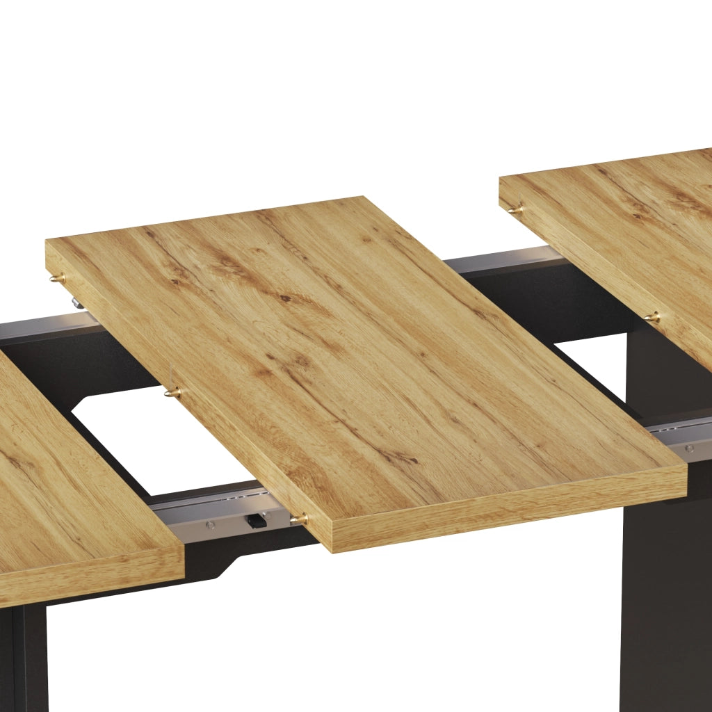 Tavolo allungabile con ripiani e vano contenitore, in MDF effetto legno, per soggiorno e studio, 120-160 × 80 × 75 cm