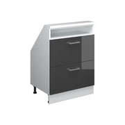 Mobile cucina sottotetto R-Line Antracite lucido/Bianco 60 cm con 2 cassetti Vicco