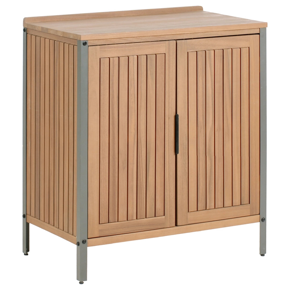 Mobile da giardino in legno di acacia 2 ante 2 ripiani 50 x 80 x 92 cm in legno massello Marrone giardino Cucina Sala da pranzo