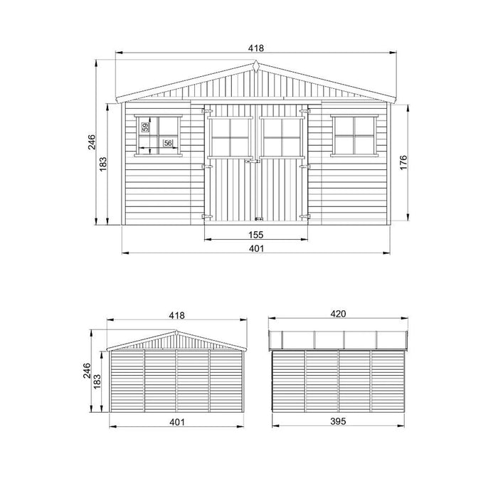 Casa da giardino in legno H246x418x420 cm/16 m?² - TIMBELA M330