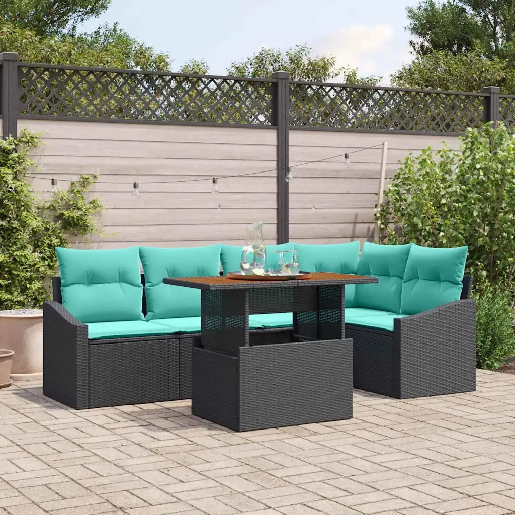 Set da Pranzo per Giardino con cuscino 6 pcs Nero e Verde acqua