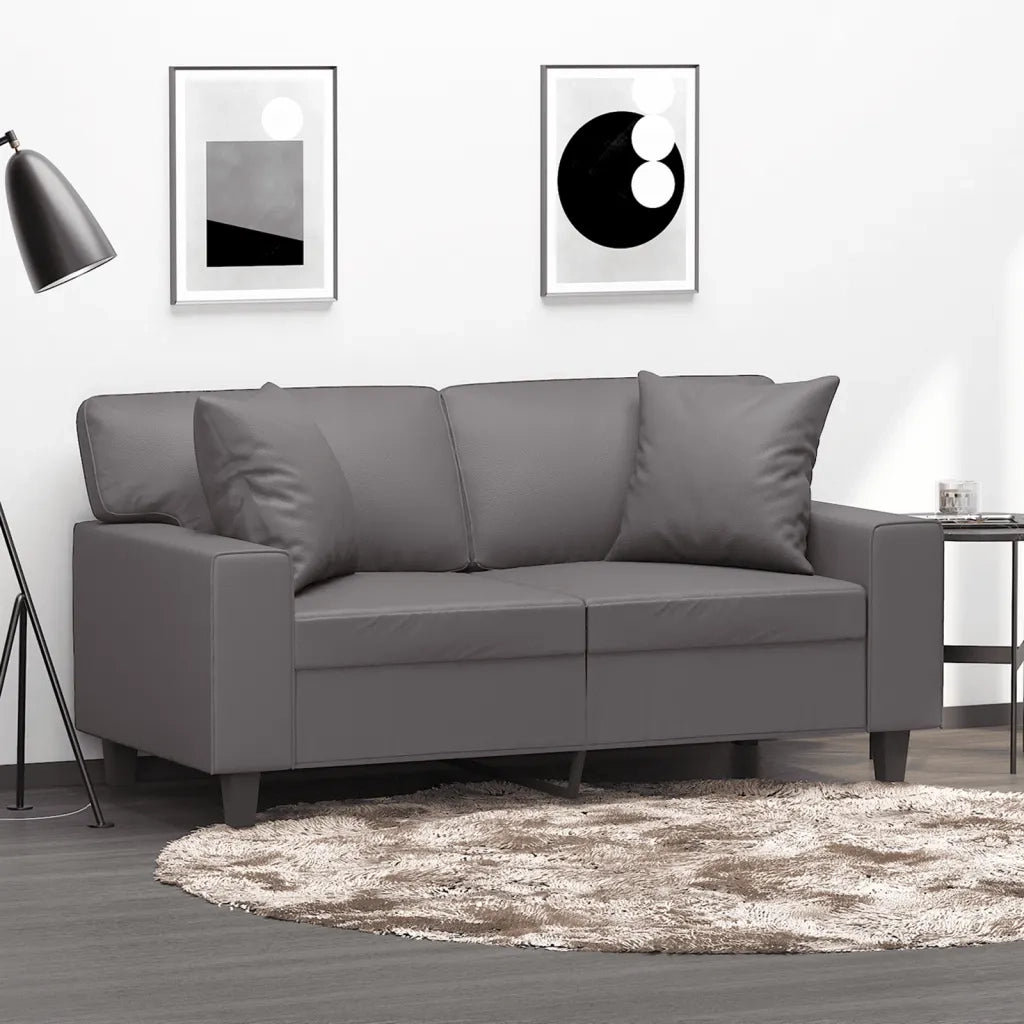 Divano a 2 Posti con Cuscini Grigio 120 cm in Similpelle 3200863