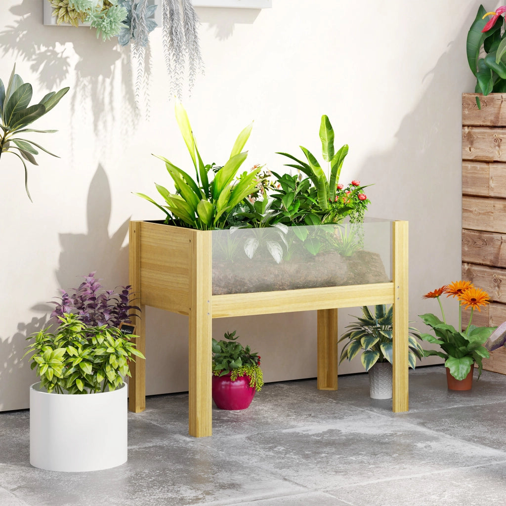 Vaso da giardino sopraelevato con pannelli in acrilico ¨C Minimal ¨C 75x46x60,5 cm, naturale