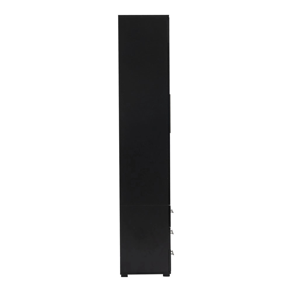 Vetrina con LED ¨C MINIMAL ¨C Nero Lucido, 3 Cassetti, 60x35x180 cm