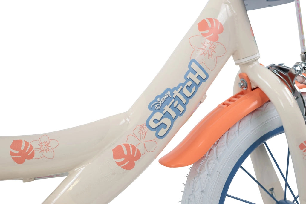 Bicicletta per Bambine 14" Disney Stitch Freni Caliper e Stabilizzatori in Acciaio Hi-Ten Beige