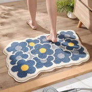 Mat extra morbido e soffice - Pieno di morbidezza e trama - Tappeto per casa - Disegno fiori - Assorbente e lavabile in lavatrice tappeto per bagno - Adatto per camere da letto, salotti e bagni - 40 x 60 cm - Fiori blu
