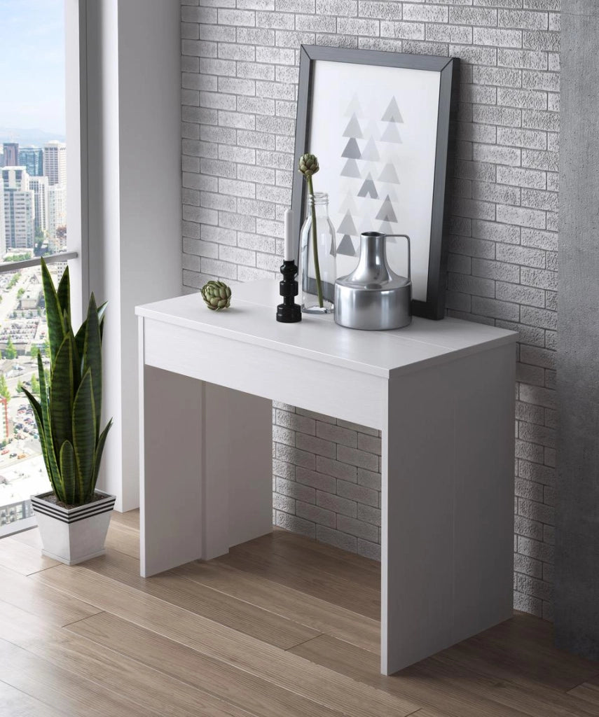 Consolle Tavolo Allungabile Estensibile Moderno Da 50 A 302 cm Con 6 Allunghe Ideale Per 14 posti Guide In Metallo Design Salvaspazio Soggiorno Salotto Cucina Ingresso Bianco