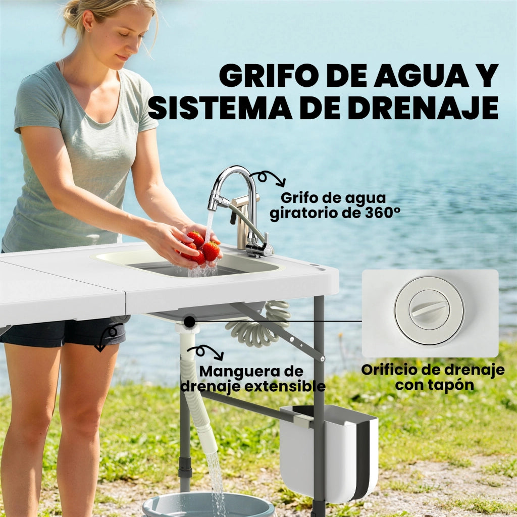 Tavolo da Pesca Pieghevole Regolabile con Lavello ¨C Minimal ¨C Grigio