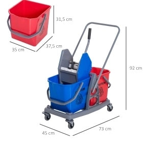 Carrello per pulizia con due secchi, strizzatore e quattro ruote