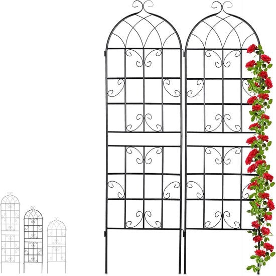 Sostegno per piante di rampicanti in metallo 2 pezzi - Sostegno per piante di rampicanti 180 x 50 cm - Rete per piante nera