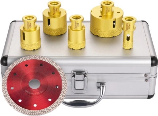 Tegole - Set di Fori a Diamante - 6 pezzi - Incl. 20/35/40/50/68mm Fori a Diamante e 1 Lamezza a Segare
