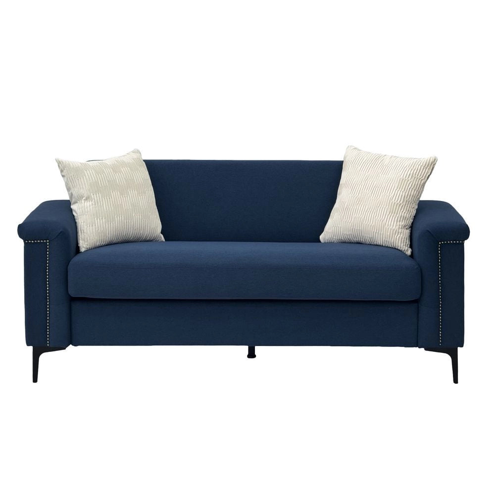 Divano 2 posti minimalista - Xylo - Piedi metallici, tessuto lino, blu