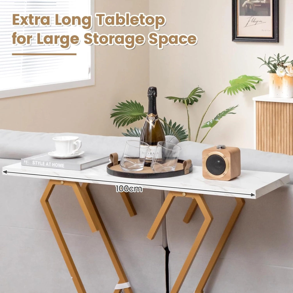 Consolle effetto marmo, tavolo da ingresso tavolo da ingresso struttura in metallo a forma di farfalla, tavolino stretto tavolino da caffè con 2 ripiani, credenza lunga, credenza da tavolo