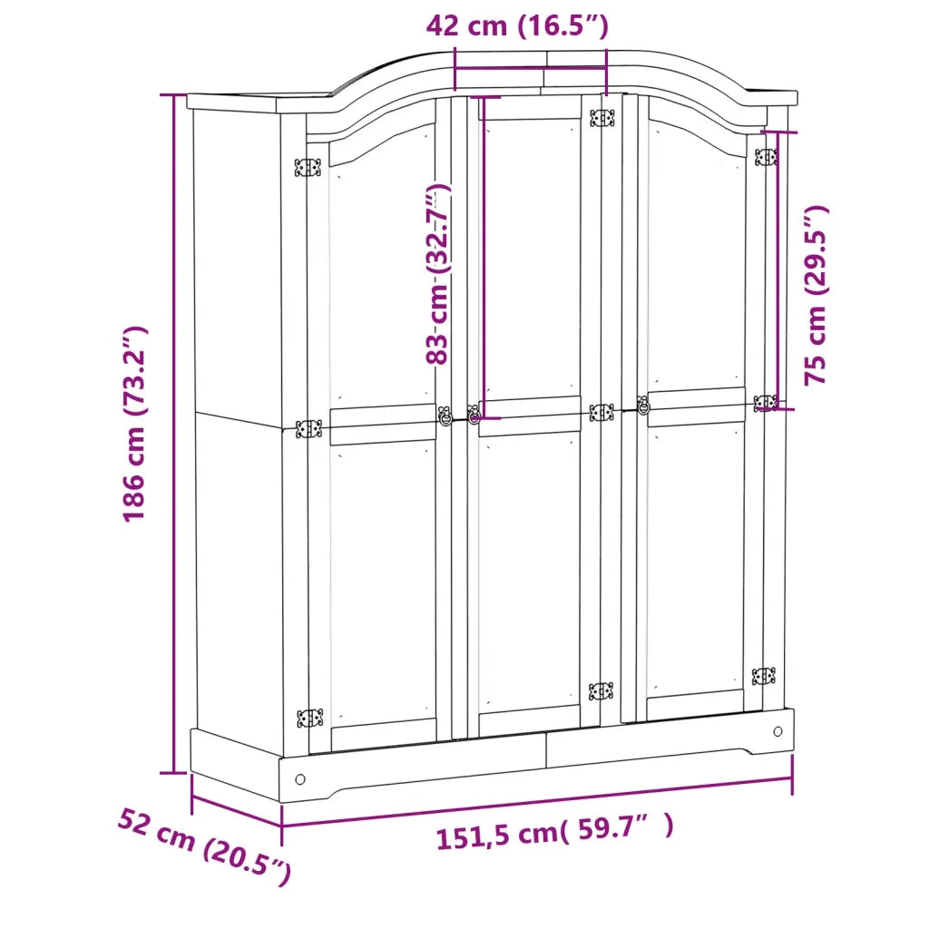 vidaXL Armadio Corona 151,5x52x186 cm in Legno Massello di Pino