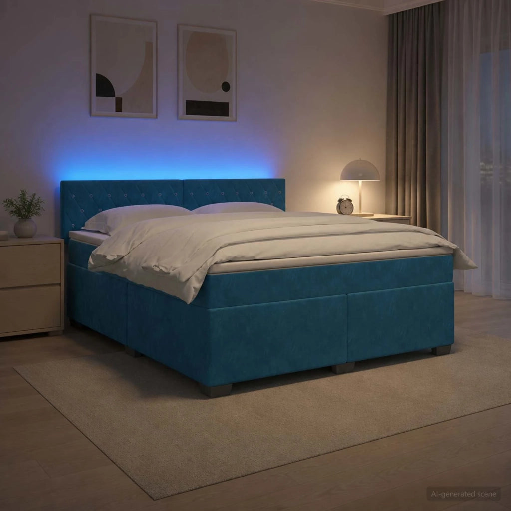 Letto con Box Spring, Materasso e LED Blu 140 x 200 cm Velluto 3452190