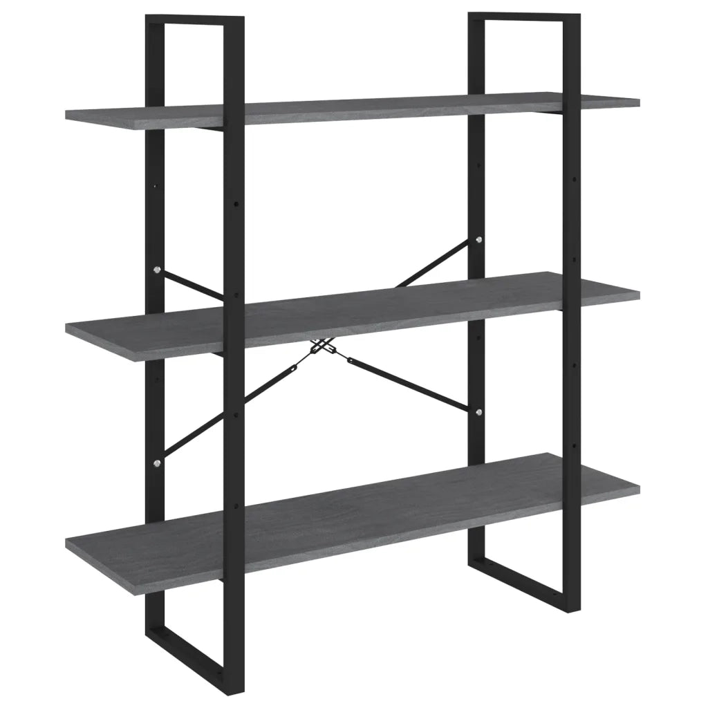 Libreria a 3 Ripiani Grigia 100x30x105 cm in Massello di Pino 806554