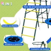 Set Altalene da Giardino Rotonda e Classica, Scalette in Acciaio e Corda e Canestro per Bambini 3-8 Anni
