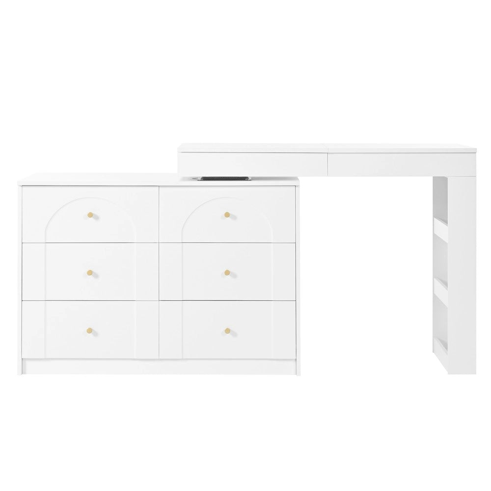 Scrivania Girevole con Specchio e LED ¨C Xylo ¨C Bianco, 105x40x80 cm