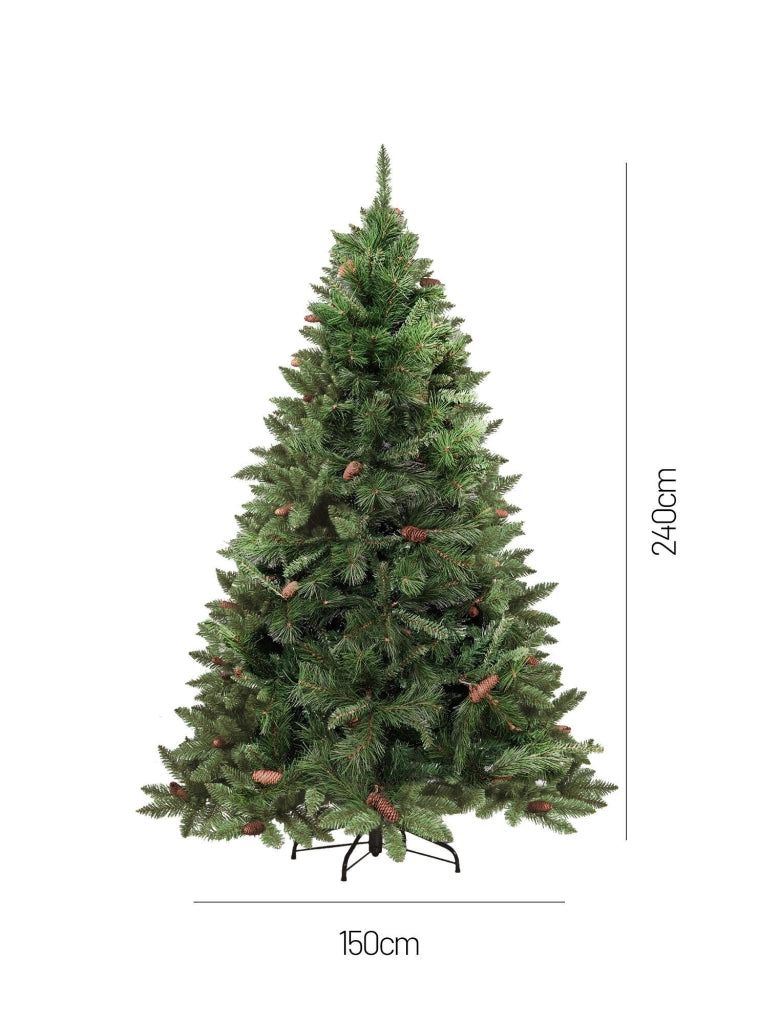 Albero di Natale Camden, Albero artificiale extra folto, Albero effetto reale in PVC con Pigne incluse, 1486 rami, Altezza cm 240