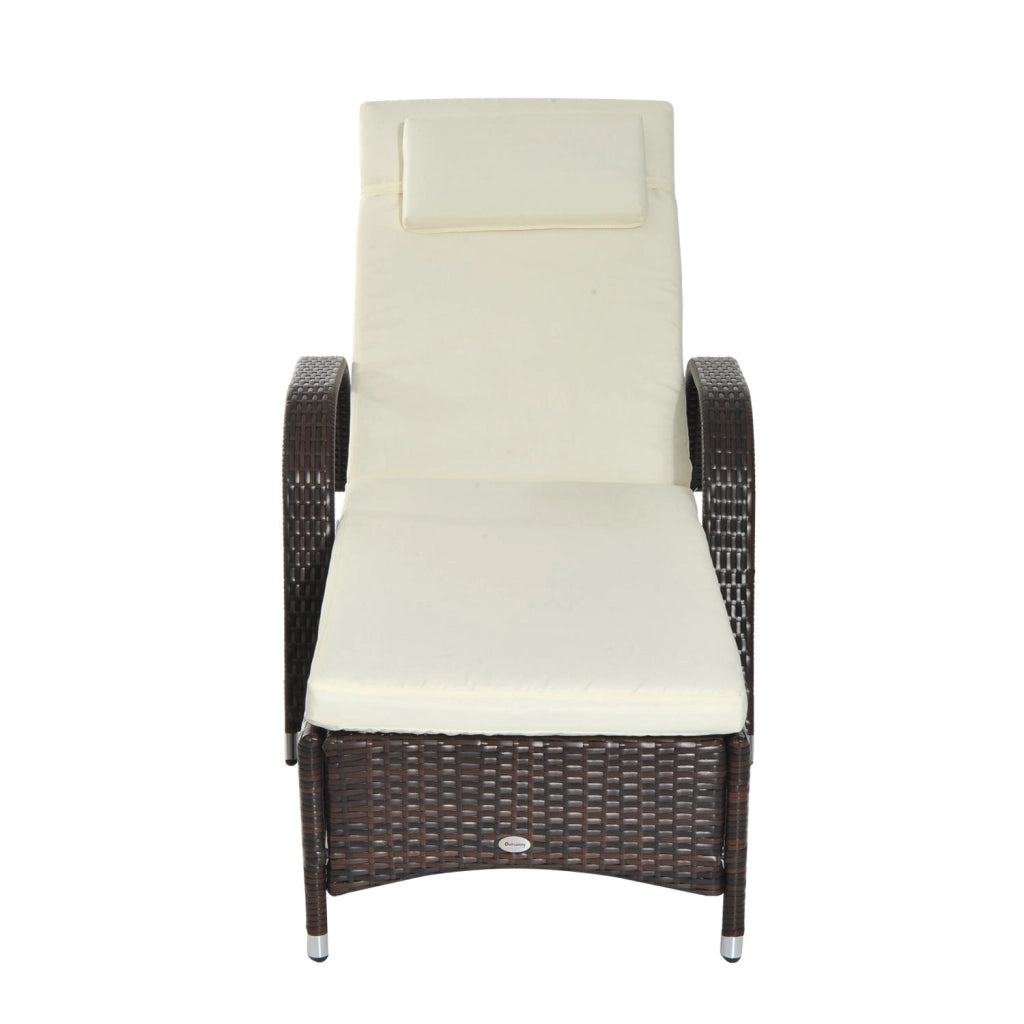 Easycomfort Lettino Prendisole da Giardino con Ruote, Sedia a Sdraio per Spiaggia con Altezza Regolabile in Rattan, Marrone e Crema, 200x73x103cm