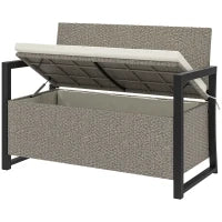 Panchina da Giardino 2 Posti con Cassapanca da 151.5L in Rattan con Schienale, Braccioli e Cuscino, Crema