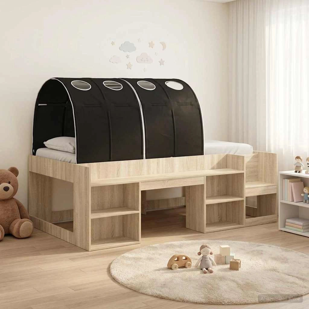 Letto con Tunnel 3 pz Rovere Sonoma e Nero Legno ingegnerizzato 3423640