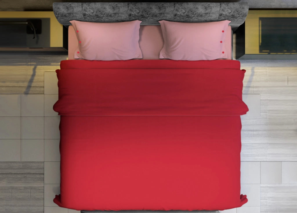 Completo Lenzuola Bicolor Estate Inverno In 100% Cotone Tinta Unita Amici - Singolo - Rosso