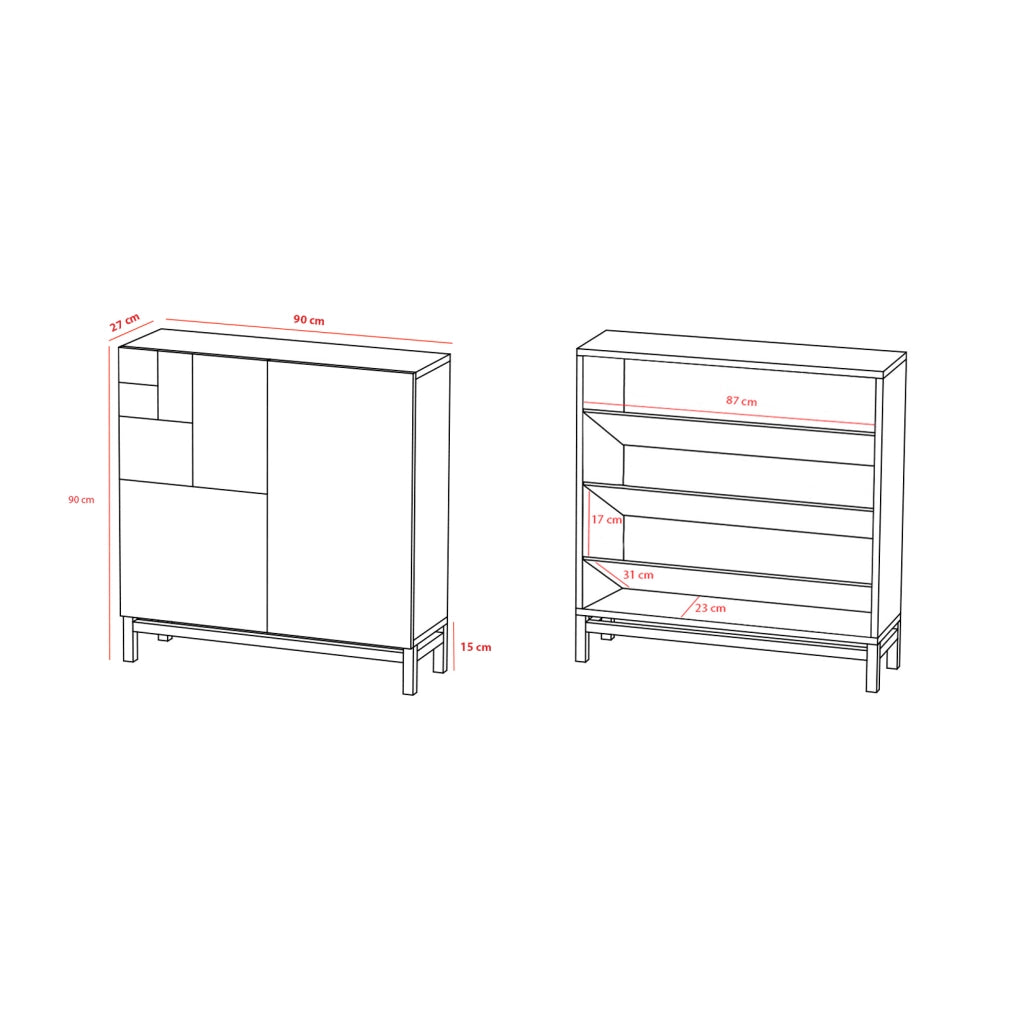 Scarpiera Herdasa effetto noce chiaro gambe nere 90x90x27