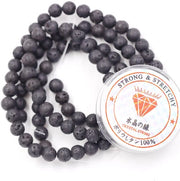 Kralen con cordino per creare gioielli, pietre energetiche per bracciale curativo, 4 mm, 180 pezzi e 1 rotolo di corda, lava nera, 4 mm.