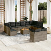 Set Divani da Giardino 13 pz con Cuscini Grigio in Polyrattan 3223918