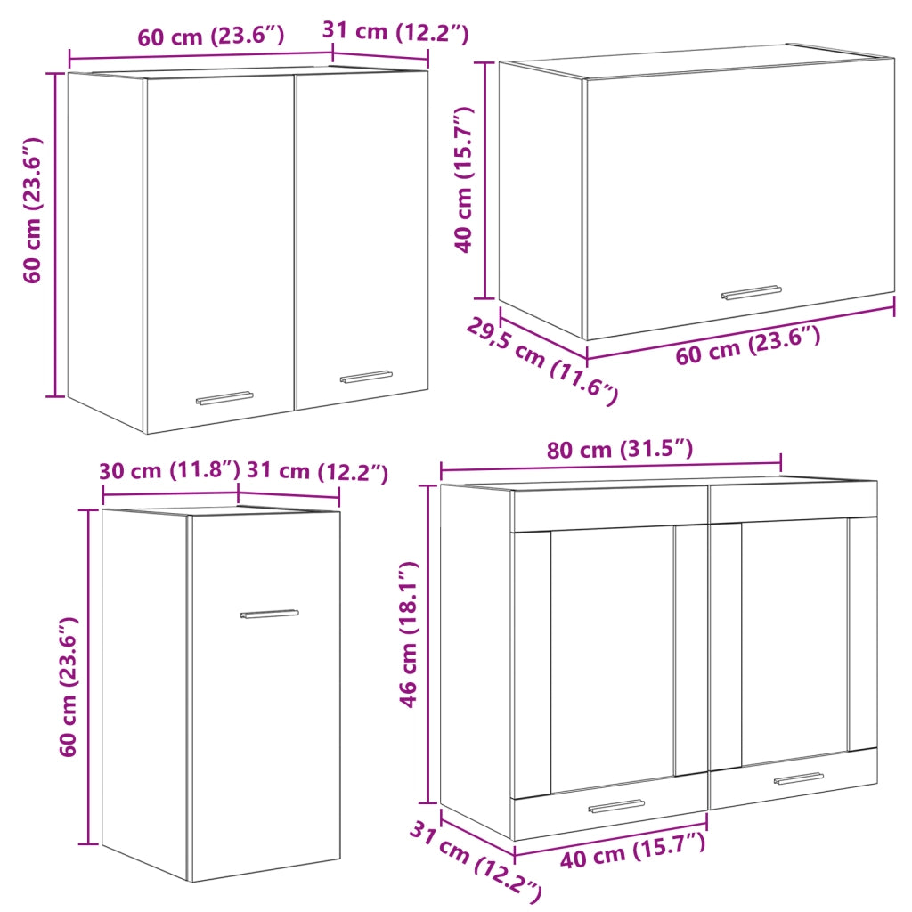 Set di Armadi da Cucina 8 Pezzi Rovere Affumicato Legno Ingegnerizzato